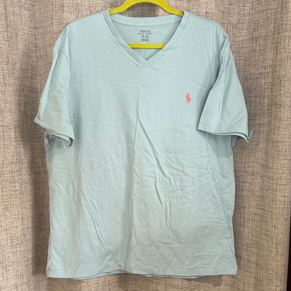 Polo by Ralph Lauren Men's Soft Blue V-Neck Tee